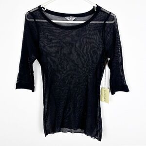 Hard Tail Top Size Large Black Sheer 3/4 Sleeve Whimsigoth